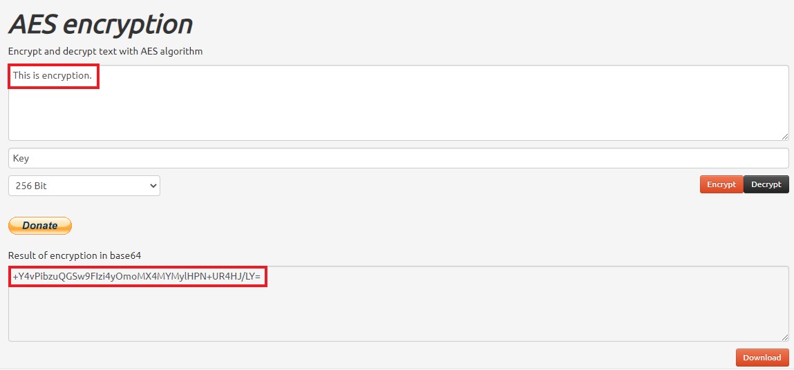 AES 256 bit encryption